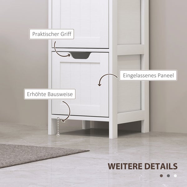 HOMCOM Badezimmerschrank Badschrank, Bad Hochschrank mit 3 Schubladen, 2 offenen Fächern, Aufbewahrungsschrank für Badezimmer, Wohnzimmer, Weiß, 30 x 30 x 142,4 cm