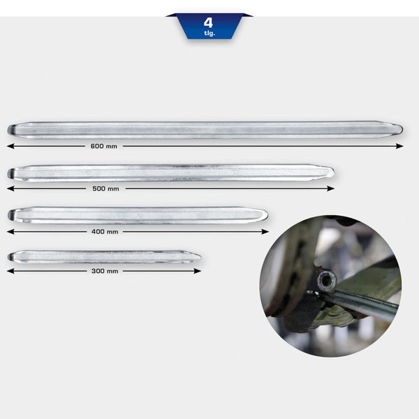 Reifenmontierhebel Set, 4-teilig mit den Größen 300 mm, 400 mm, 500 mm und 600 mm