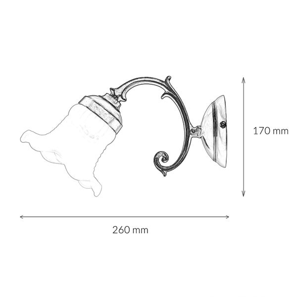 Wandleuchte mit den Maßen 260 mm Breite und 170 mm Höhe.