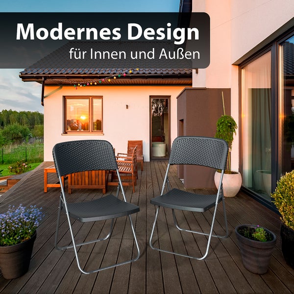 BigDean 4 Stück Klappstuhl Rattan Optik – Campingstuhl belastbar bis 200kg – wetterfester Gartenstuhl Balkonstuhl Campingstuhl klappbar
