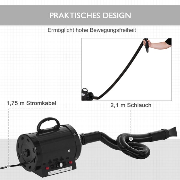 PawHut Haustier-Wassergebläse, 40L x 16B x 20H cm, Metall, Schwarz