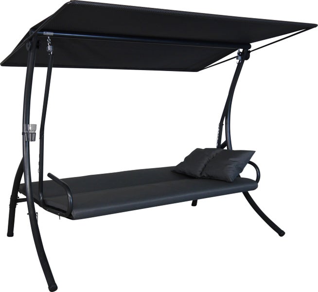 ANGERER Hollywoodschaukel Elegance Zip – Schaukel zum Sitzen, Liegen & Entspannen, 210 x 145 x 160 cm, inkl. Bett-Funktion, einfache Montage, Made in Germany, hochwertiger Stoff, anthrazit
