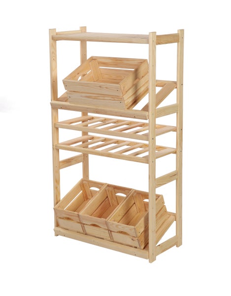 PROREGAL Getränkekisten- & Weinregal SPREEWALD HxBxT 124x70x33cm 12 Flaschen auf 2 Ebene + 2 Ebenen für Kisten + Ablage Massives Kiefernholz Natur