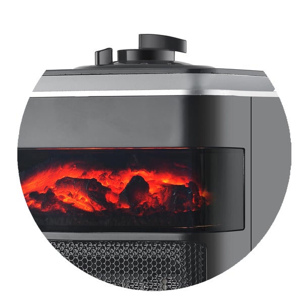 Detailansicht eines elektrischen Kamins mit Heizung und Bedienelementen.