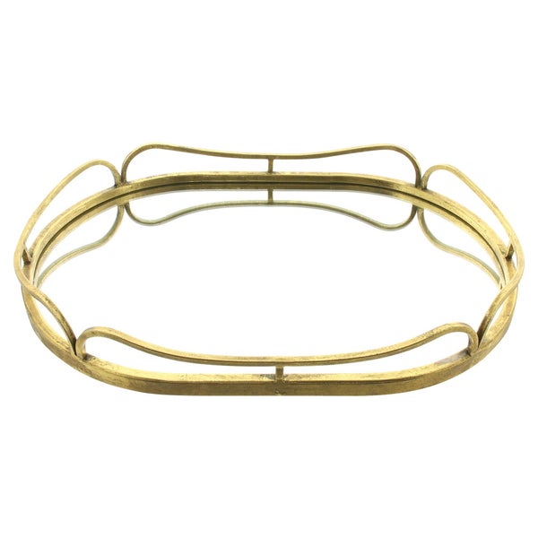 FRANK FLECHTWAREN | Spiegeltablett Gold, METALL, GLAS, 50 x 34,5 x 6,5 cm