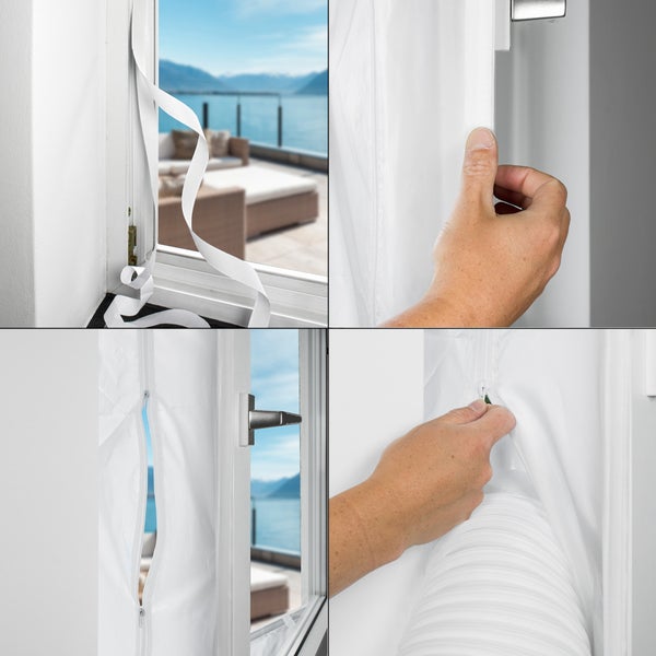 ECD Germany Fensterabdichtung für Mobile Klimageräte, Klimaanlagen, Wäschetrockner, Ablufttrockner, 400cm Hot Air Stop zum Anbringen an Fenster Dachfenster Flügelfenster, Keine Bohrlöcher erforderlich