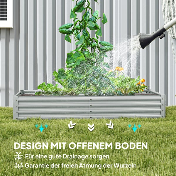 Outsunny Hochbeet aus Stahl, Wetterbeständig Pflanzbeet mit Anti-Schnittkante Frühbeet Gartenbeet rostfrei Pflanzkasten Pflanzkübel 180 x 90 x 30 cm für Garten Balkon, Gemüsebeet für Blumen, Gemüse