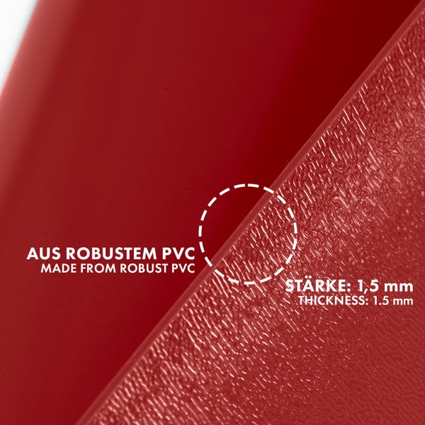 Nahaufnahme von robustem PVC Material mit einer Stärke von 1,5 Millimetern.