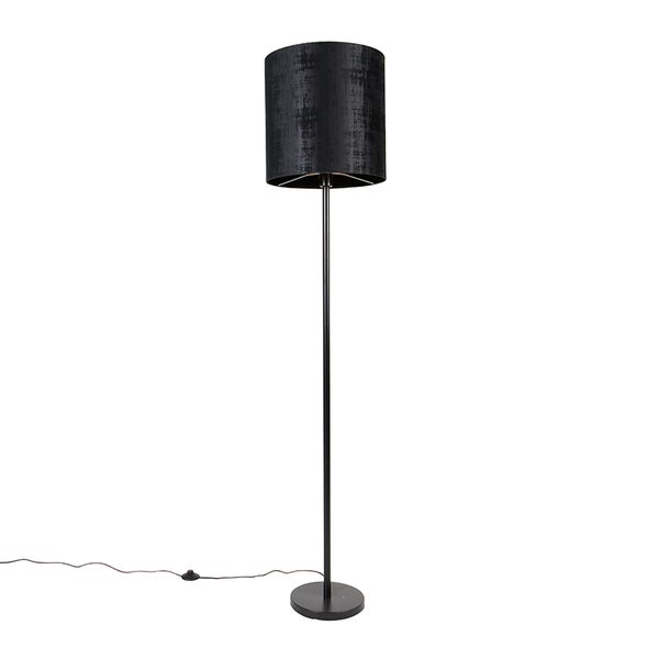 QAZQA - Moderne Stehlampe schwarz Schirm schwarz 40 cm - Simplo I Wohnzimmer I Schlafzimmer - Textil Länglich - LED geeignet E27