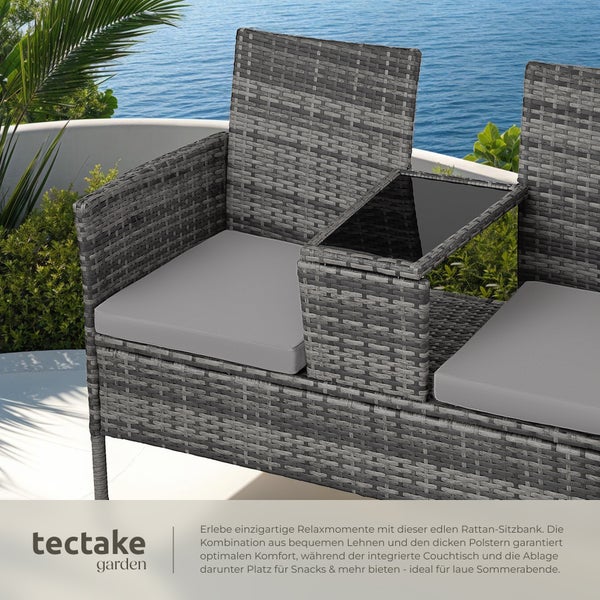 Rattan Gartensitzbank tectake Narbonne 131 x 59 x 82 cm 2-Sitzer grau/hellgrau