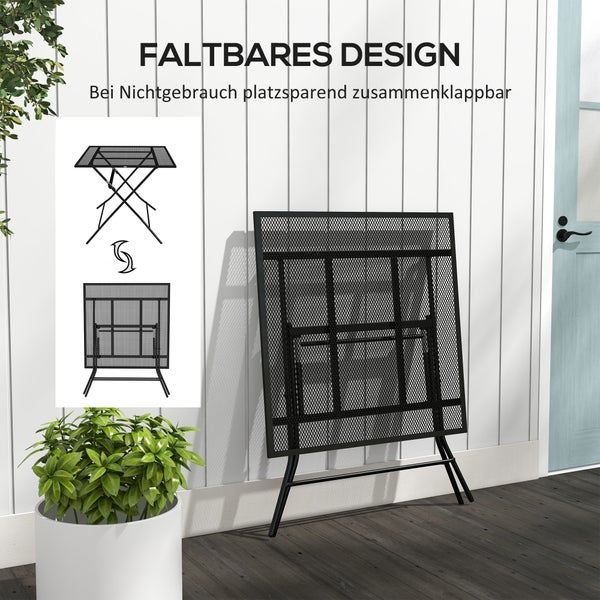 Outsunny Gartentisch, Klappbarer Balkontisch, bis 70 kg belastbar, 80 x 80 x 74 cm, Stahl, Schwarz