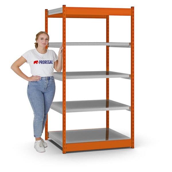 PROREGAL Fachbodenregal Stecksystem Vierkant-Profil Grundregal HxBxT 200 x 102,5 x 80 cm 5 Ebenen Einseitige Bauart Fachlast 200 kg Orange