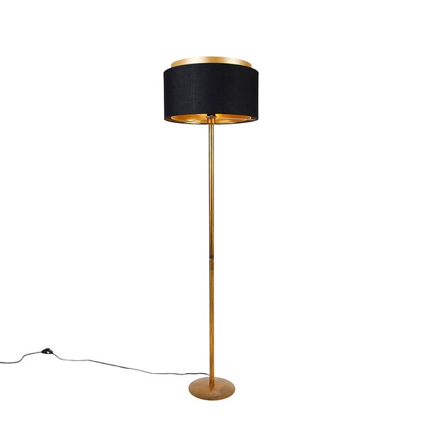 QAZQA - Moderne Stehlampe Gold I Messing mit Schirm Schwarz mit Gold I Messing - Simplo I Wohnzimmer I Schlafzimmer - Stahl Länglich - LED geeignet E27