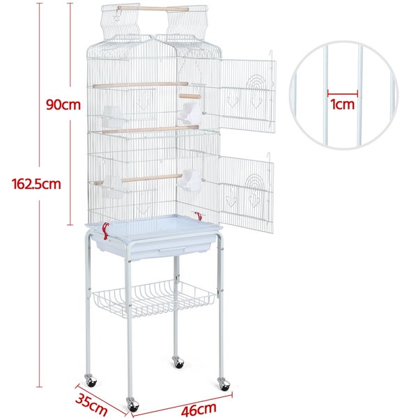Vogelkäfig aus Metall mit Ständer und den Maßen 162,5 x 46 x 35 cm