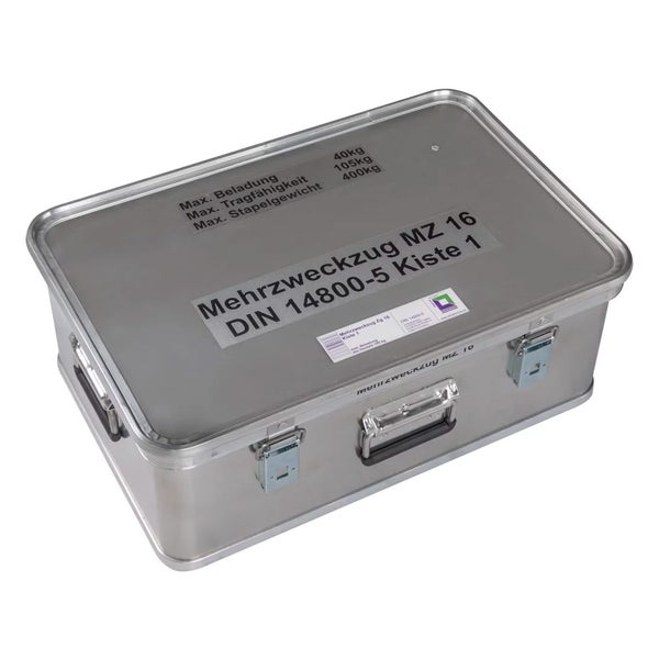 MUNK Rettungstechnik Aluminium Kasten 600x400x220mm mit Deckel, Beschriftung Mehrzweckzug MZ 16 Kasten 1