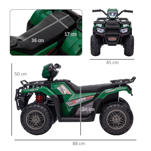 HOMCOM Elektro Kinderquad, mit LED und Musik, für Kinder ab 3 Jahren, 88 x 45 x 50 cm, Kunststoff, Stahl, Schwarz+Grün