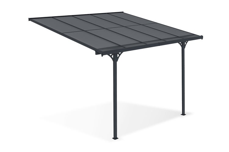Terrassenüberdachung garten alu Grau KLEO - Höhe verstellbar 313x300x225/270 cm - mit Polycarbonat Dach Grau halbtransparent 6mm Auch Pergola/Carport