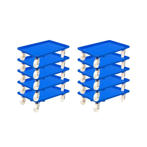 PROREGAL SparSet 10x Transportroller für Euroboxen 60 x 40 cm mit Kunststoffräder Blau Geschlossenes Deck 2 Lenkrollen und 2 Bockrollen 300 kg