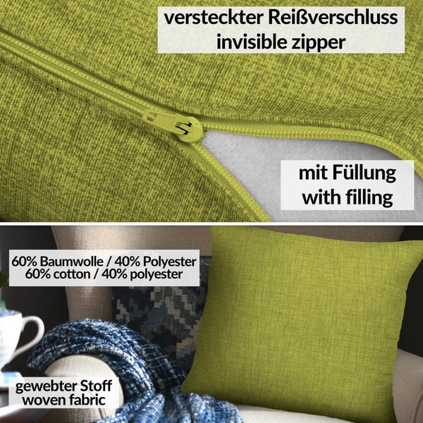 Kissenhülle Leinenoptik 60x60cm mit Füllung Pistaziengrün