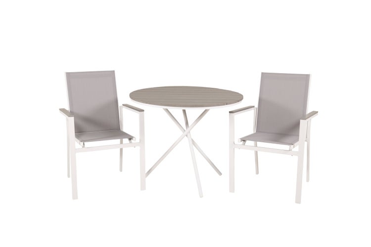 Parma Gartenset Tisch Ø90cm und 2 Stühle Parma weiß, grau, cremefarben. 90 X 90 X 74 cm