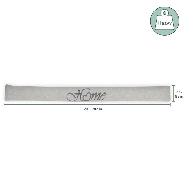 Zugluftstopper circa 90 Zentimeter mit Aufschrift Home