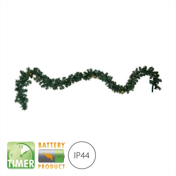 Dekorative Tannengirlande mit LED-Beleuchtung, batteriebetrieben, mit Timer und IP44 Schutzart