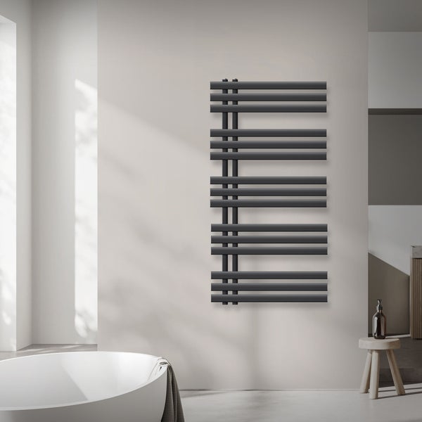 ECD Germany Iron EM Design Badheizkörper Elektrisch mit Heizstab 1200 W - 600 x 1200 mm - Anthrazit - Designheizkörper Paneelheizkörper Heizkörper Handtuchwärmer Handtuchtrockner