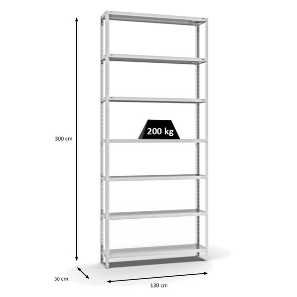 PROREGAL Fachbodenregal Schraubsystem Medium-Duty Grundregal HxBxT 300 x 130 x 30 cm 7 Ebenen Fachlast 200 kg Beidseitig Nutzbar Lichtgrau