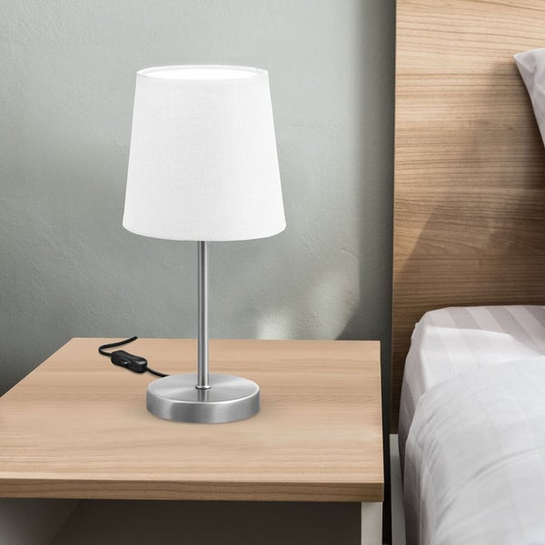 Nachttischlampe - mit Schalter, Stoff, max. 25W, E14 Fassung, weiß