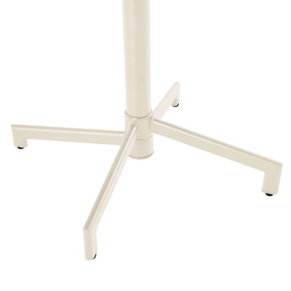 Vierstrahliger Tischfuß aus Metall mit Bodengleitern für stabilen Stand.