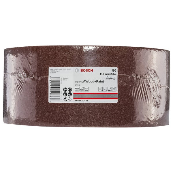 Bosch Schleifband, Körnung 80, Maße 115 mm x 50 m, geeignet für Holz und Farbe