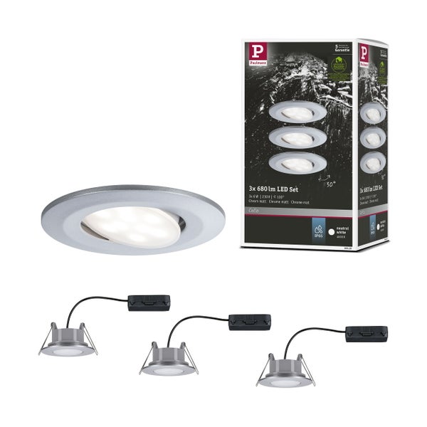 LED Einbauleuchte Calla Basisset schwenkbar IP65 rund 90mm 30° 3x6W 3x530lm 230V 4000K Chrom matt