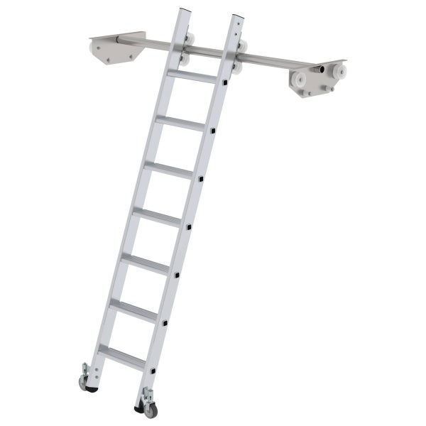 Rollbare Bibliotheksleiter aus Aluminium mit Schiebevorrichtung