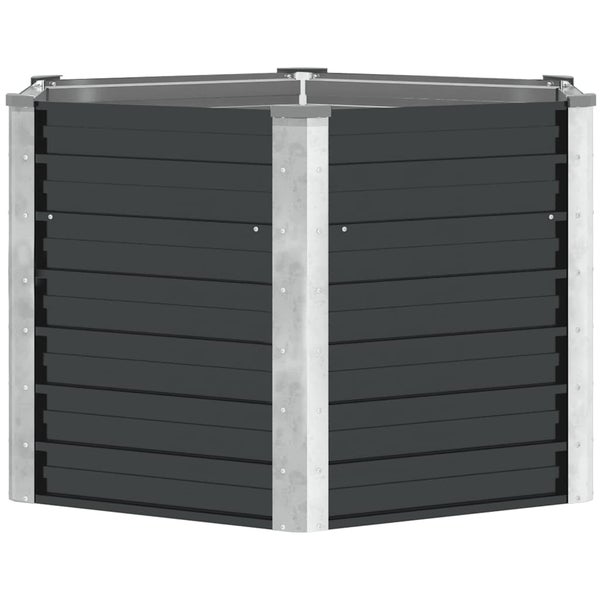 Hochbeet aus Metall in Anthrazit mit verzinkten Metallelementen, sechseckig.
