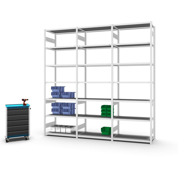 PROREGAL Fachbodenregal Stecksystem T-Profil Medium-Duty Grundregal HxBxT 300 x 100 x 50 cm 7 Ebenen Fachlast 230 kg Beidseitig Nutzbar Lichtgrau