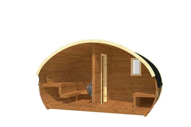 FinnTherm Sauna Hobbit S Gartensauna 3 Sitzbänke aus Holz, Sauna mit 42 mm Wandstärke, Außensauna mit Montagematerial, Naturbelassen