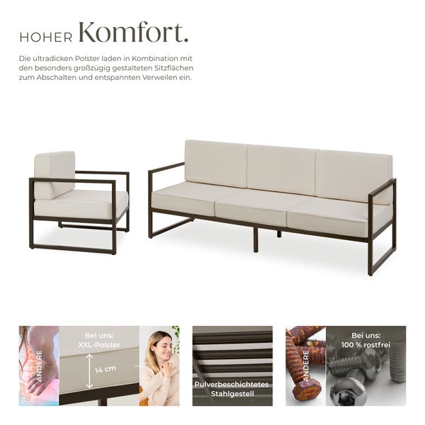  Garten-Loungeset tectake  Comosa  höhenverstellbare Füße  für 5 Personen, Dicke der Sitzpolster 14 cm braun/beige
