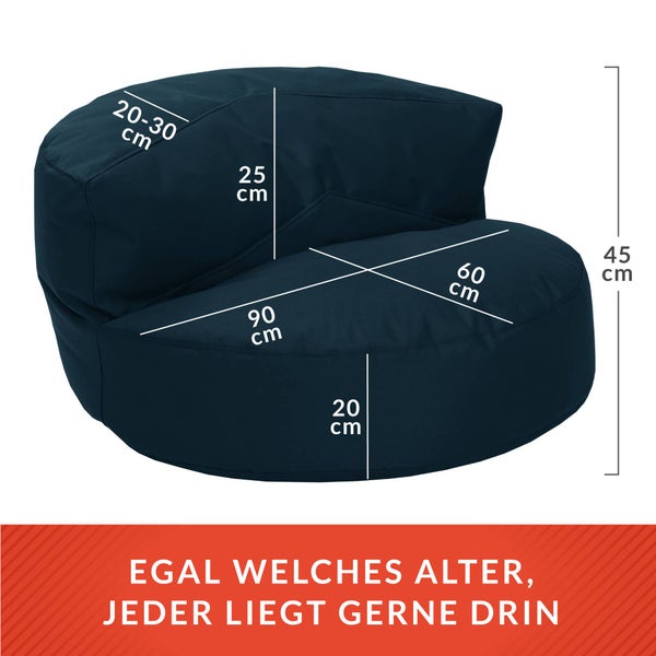 Green Bean Sitzsack Sofa mit Füllmaterial - Lounge im Sitzsack-Design 90x50cm mit ergonomischer Rückenlehne & waschbarem Bezug - Indoor und Outdoor geeignet in Dunkelblau