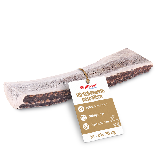 Supravit Hirschgeweih gespalten, ein Naturprodukt zur Zahnpflege und zum Stressabbau für Hunde bis 20 kg