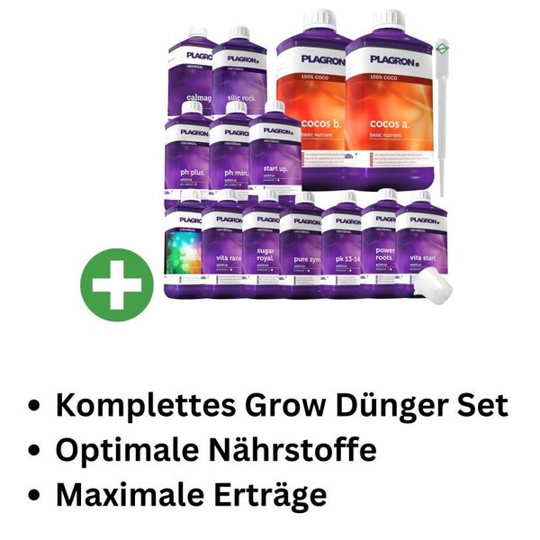 Plagron Coco 14-Teiliges Dünger Set L – Komplettnährstoff für Cocos-Anbau | Für Gesundes Wachstum & Reiche Blüten, inklusive Coco A&B, Green Sensation, pH-Kontrolle & mehr