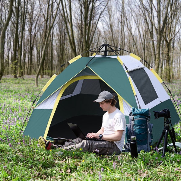 Outsunny Campingzelt, für 3 Personen, mit Heringen, 205 x 195 x 135 cm, Polyester, Grün