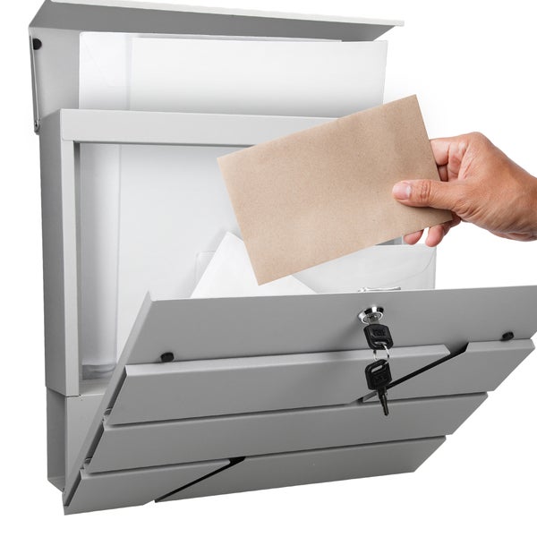 ECD Germany Briefkasten mit Zeitungsfach, Hellgrau, 37x11x37 cm, aus Edelstahl pulverbeschichtet, inkl. 2 Schlüssel, Montagematerial, Moderner Design Wandbriefkasten, Postkasten Mailbox Zeitungsrolle