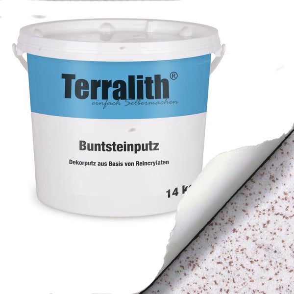 Terralith Buntsteinputz im Eimer, Dekorputz auf Basis von Reincrylaten