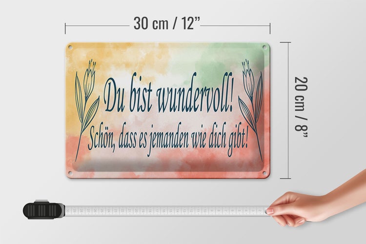 Blechschild Spruch 30x20cm du bist wundervoll schön das es