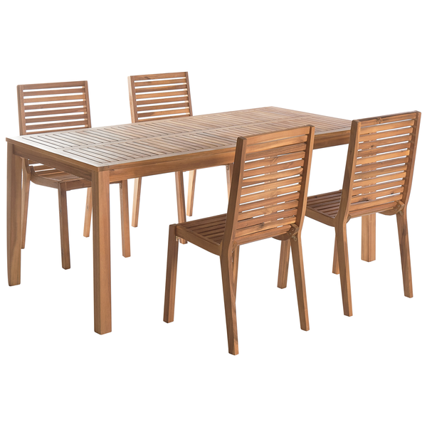 Gartentischgruppe aus Holz mit vier Stühlen