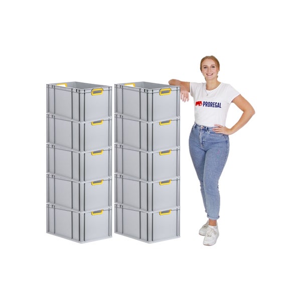 PROREGAL Spar Set 10x Eurobox Nextgen Color Mit Auflagedeckel & Schiebeschnappverschlüsse HxBxT 32 x 40 x 60 cm Griffe Gelb Offen Verstärkter Boden