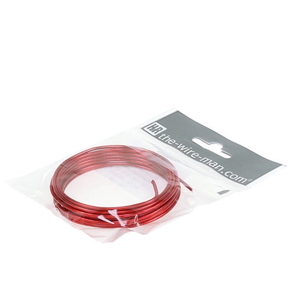 Aufgerollter roter Aludraht in transparenter Kunststoffverpackung mit H und R Logo.