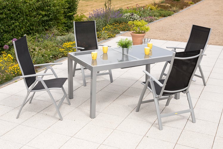 Carrara Gartenmöbelset 5tlg., Klappsessel, Ausziehtisch 160 (220) x 90 cm, schwarz