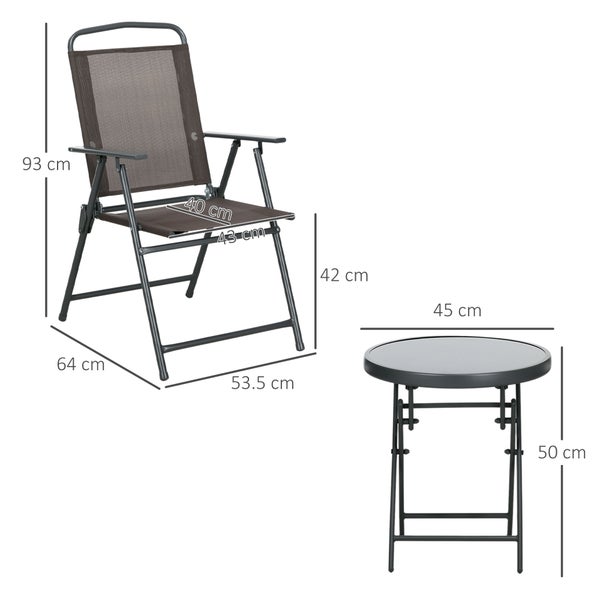 Outsunny Bistro-Set 3-teilig aus Metall Wetterfest Gartenmöbel Set mit klappbar Glastisch Gartenstühlen Outdoor Balkonmöbel Set Sitzgruppe Balkonset Gartengarnitur Braun