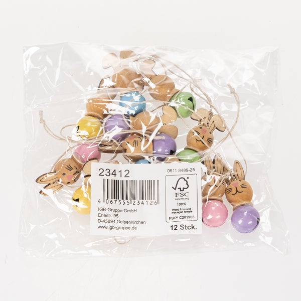 Dekorative Osteranhänger mit Hasenmotiven und Glocken im 12er-Pack